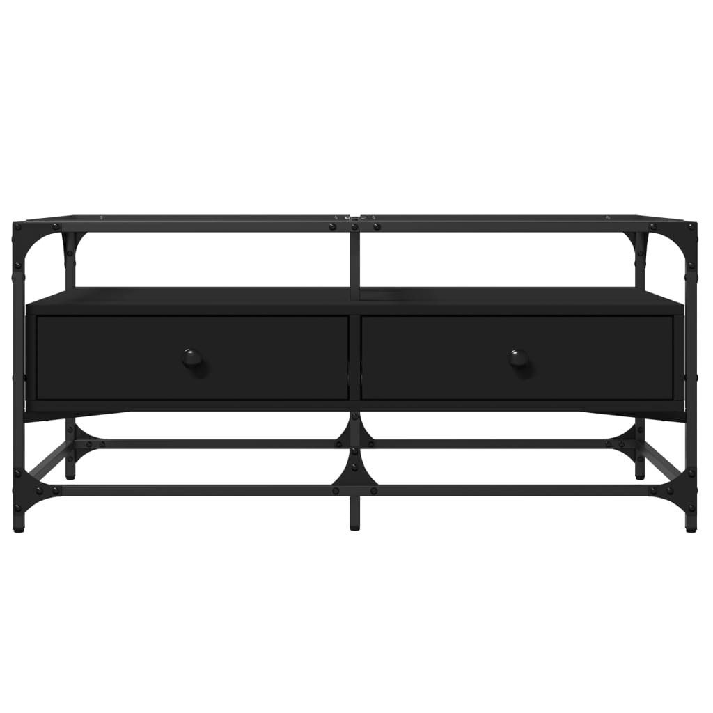VidaXL Salontafel met zwart glazen blad 98,5x50x45 cm staal