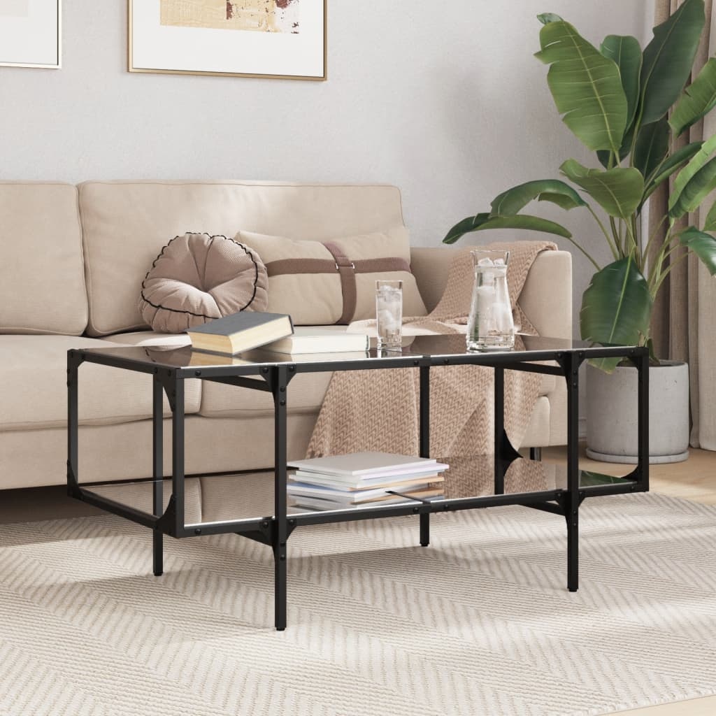VidaXL Salontafel met zwart glazen blad 98,5x50x45 cm staal