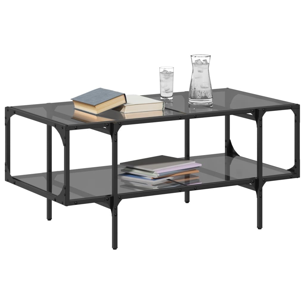VidaXL Salontafel met zwart glazen blad 98,5x50x45 cm staal