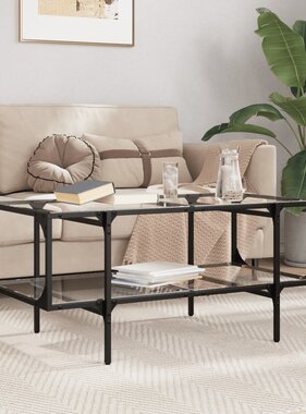 VidaXL Salontafel met transparant glazen blad 98,5x50x45 cm staal