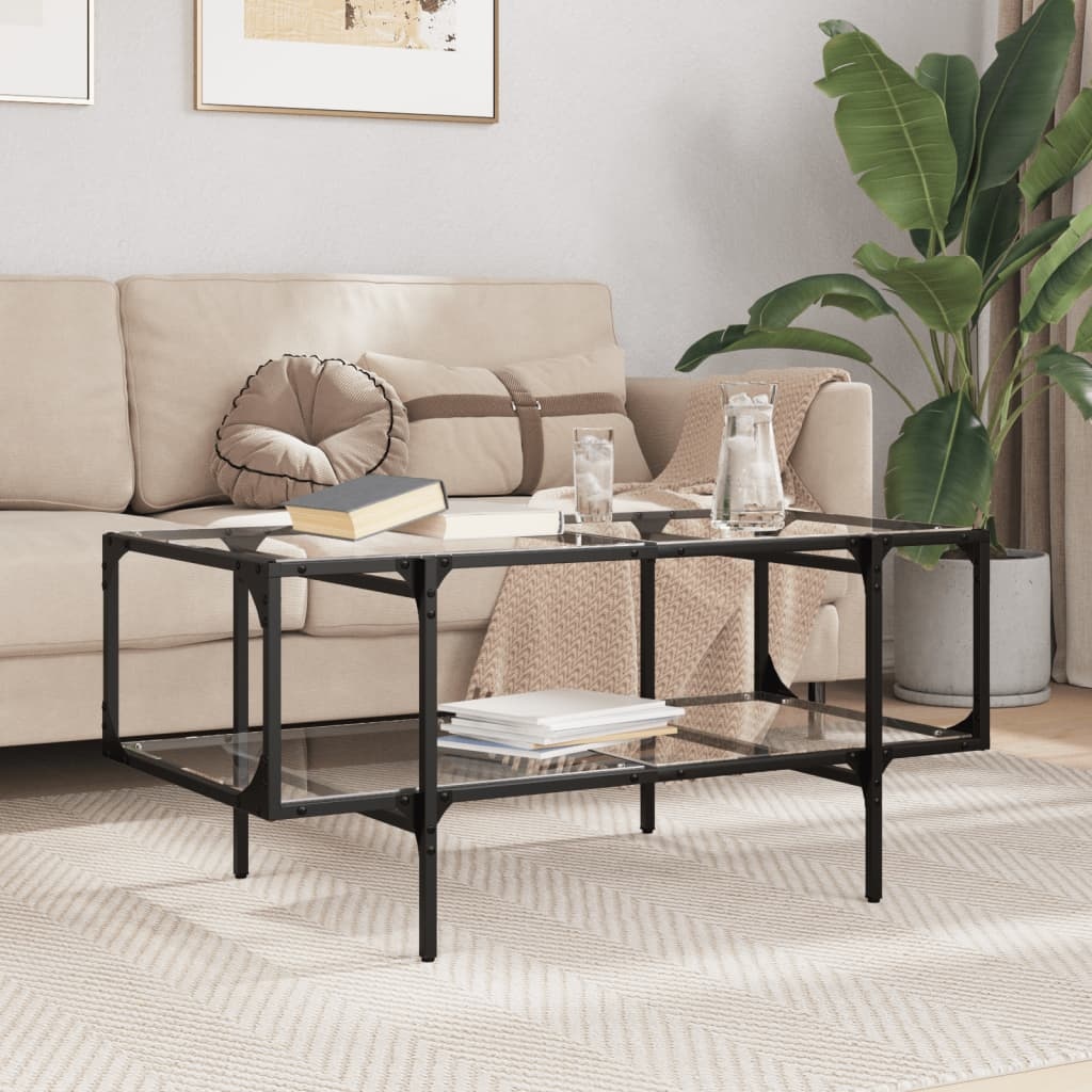 VidaXL Salontafel met transparant glazen blad 98,5x50x45 cm staal