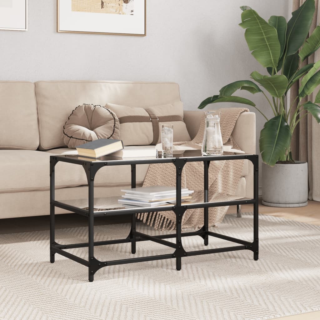VidaXL Salontafel met zwart glazen blad 78,5x40x45 cm staal