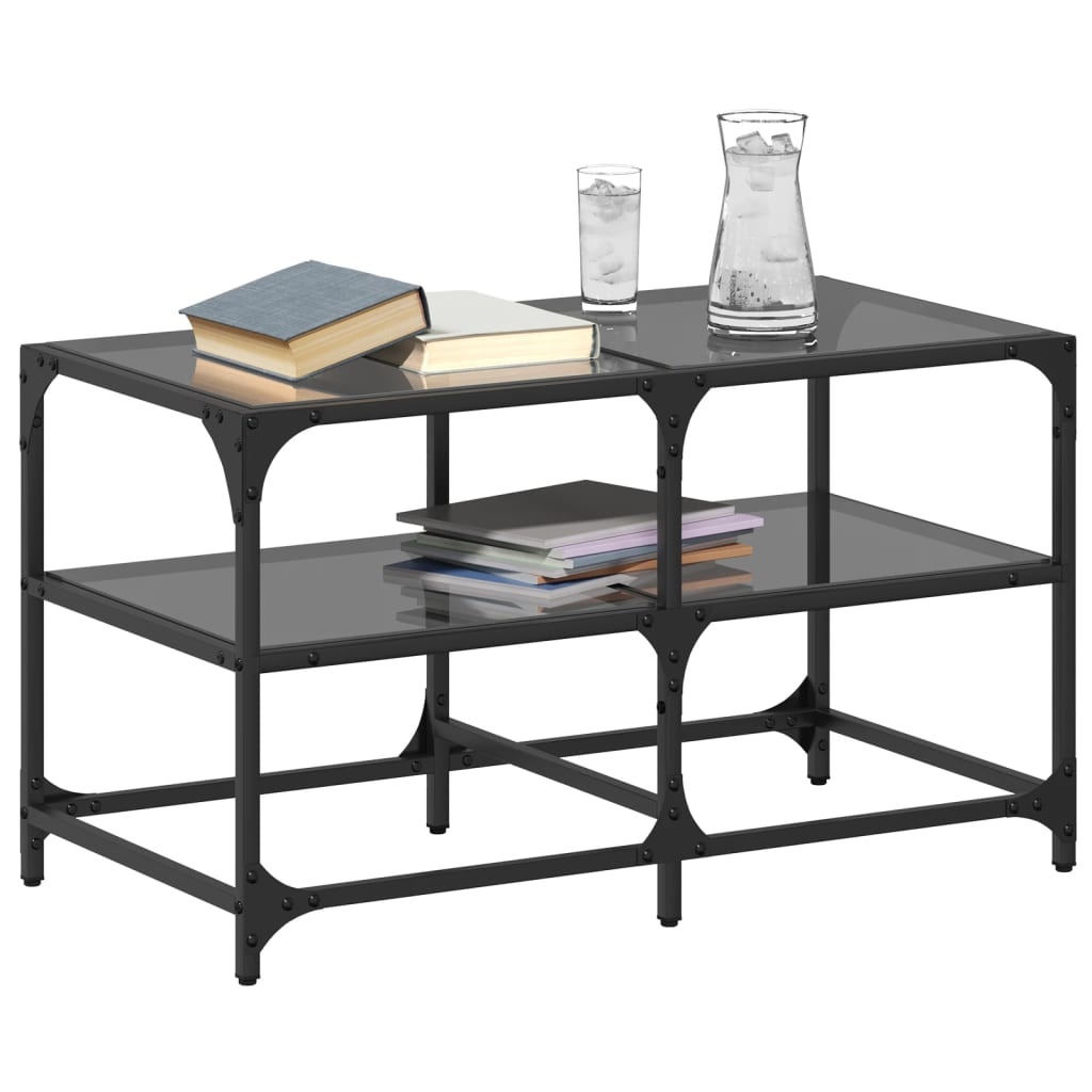 VidaXL Salontafel met zwart glazen blad 78,5x40x45 cm staal