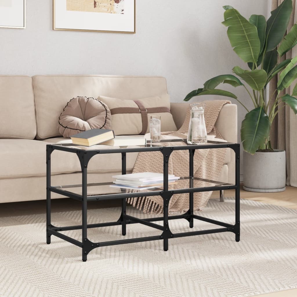 VidaXL Salontafel met transparant glazen blad 78,5x40x45 cm staal