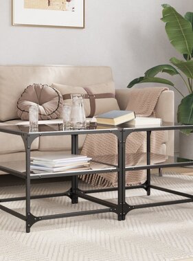 VidaXL Salontafels 2 st met zwart glazen blad 50x50x45 cm staal