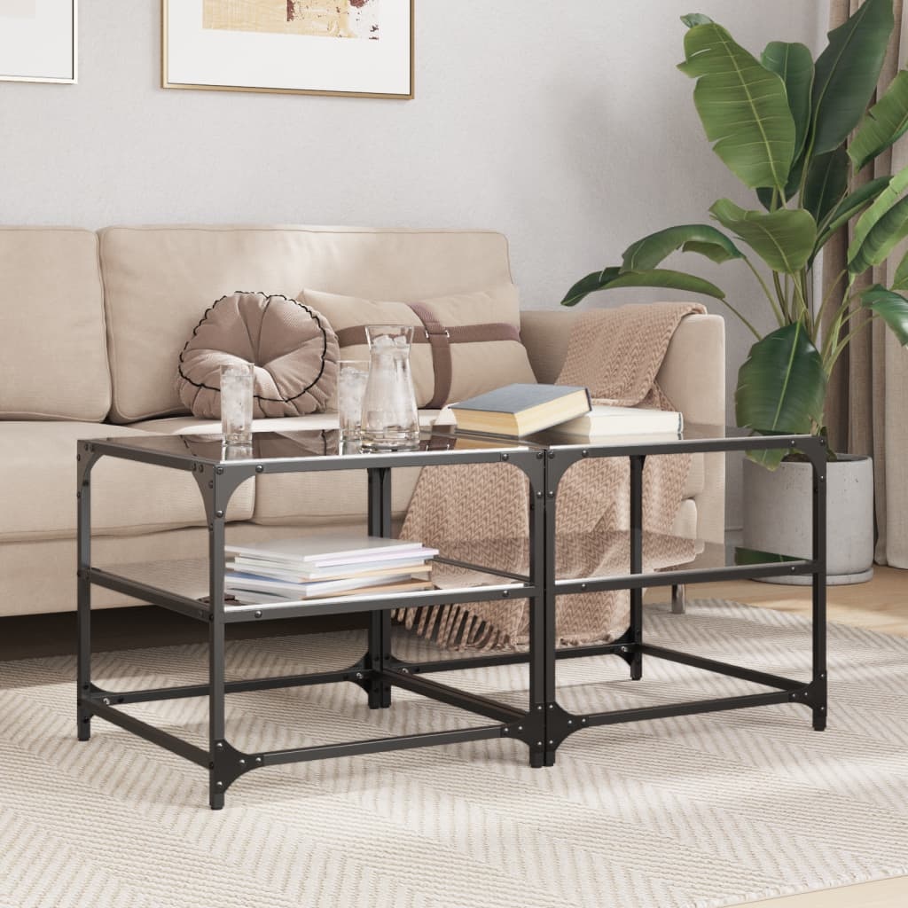 VidaXL Salontafels 2 st met zwart glazen blad 50x50x45 cm staal