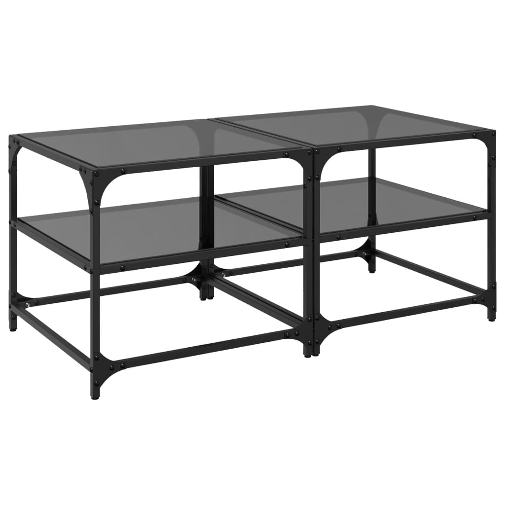 VidaXL Salontafels 2 st met zwart glazen blad 50x50x45 cm staal