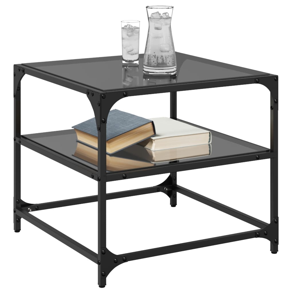 VidaXL Salontafels 2 st met zwart glazen blad 50x50x45 cm staal