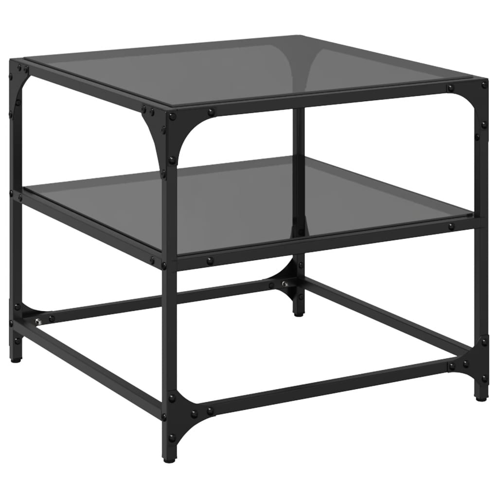 VidaXL Salontafels 2 st met zwart glazen blad 50x50x45 cm staal