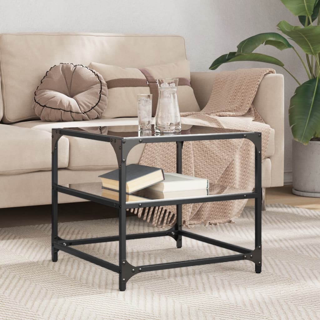 VidaXL Salontafel met zwart glazen blad 50x50x45 cm staal
