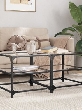 VidaXL Salontafels 2 st met transparant glazen blad 50x50x45 cm staal
