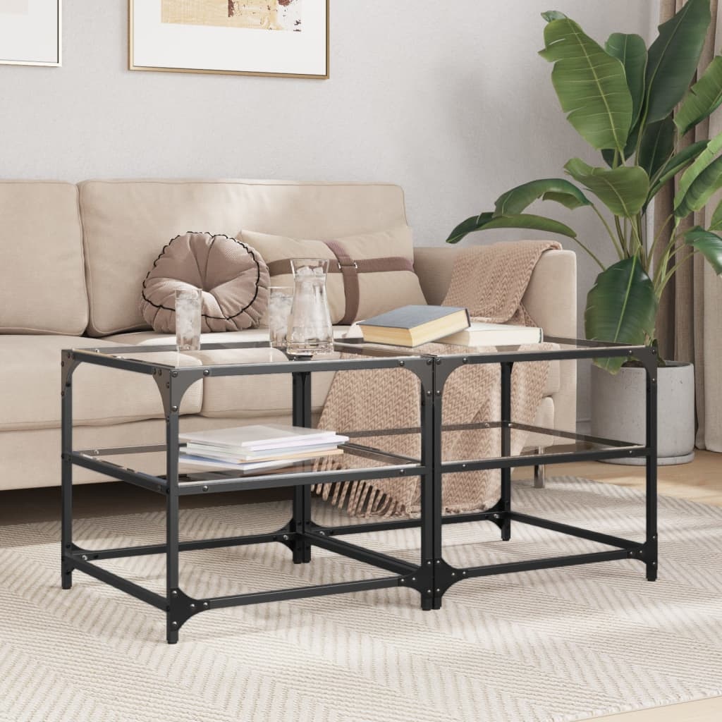 VidaXL Salontafels 2 st met transparant glazen blad 50x50x45 cm staal