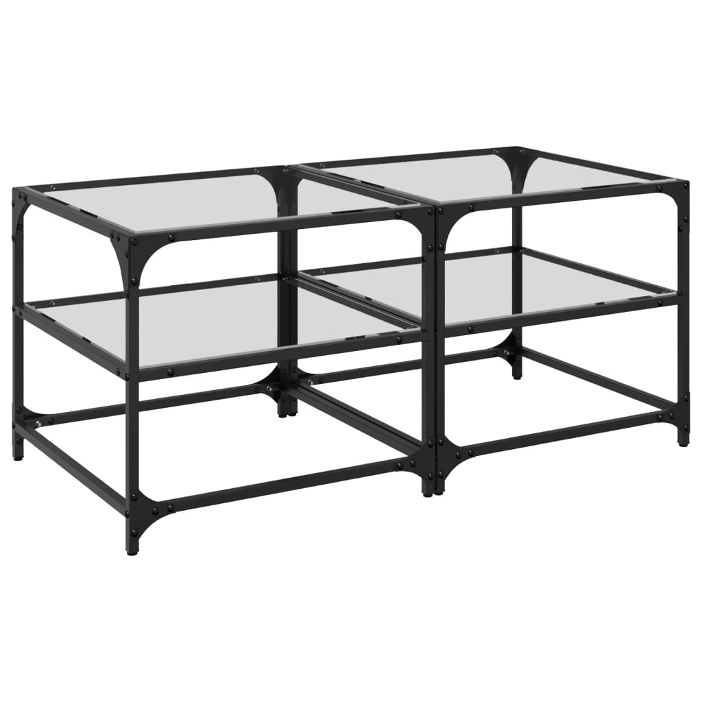 VidaXL Salontafels 2 st met transparant glazen blad 50x50x45 cm staal