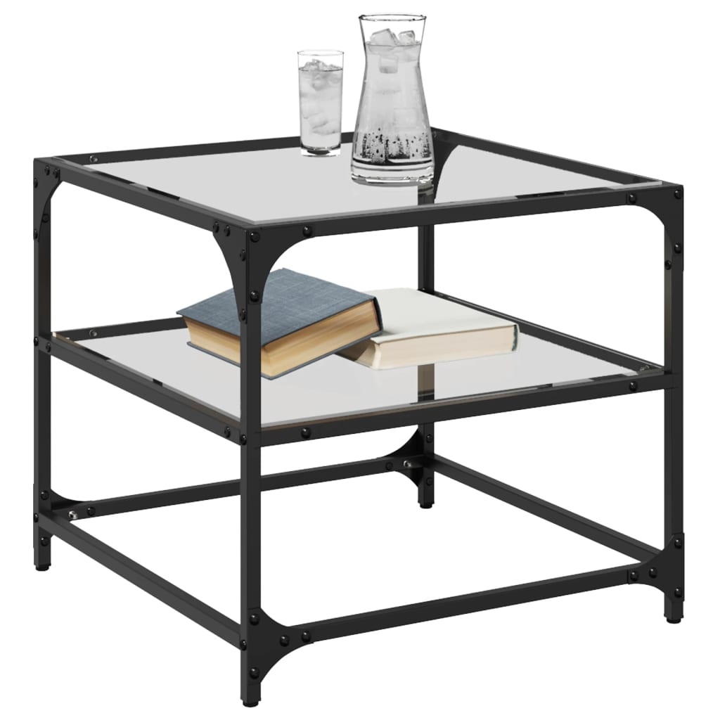 VidaXL Salontafels 2 st met transparant glazen blad 50x50x45 cm staal