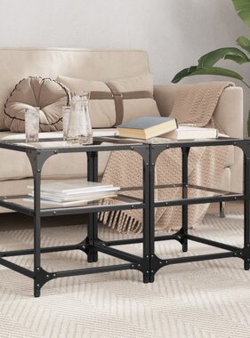 VidaXL Salontafels 2 st met transparant glazen blad 40x40x45 cm staal