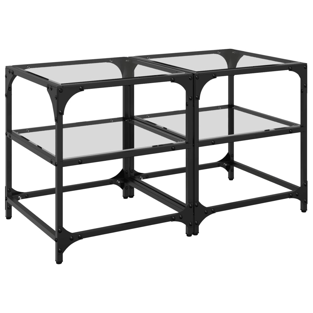 VidaXL Salontafels 2 st met transparant glazen blad 40x40x45 cm staal