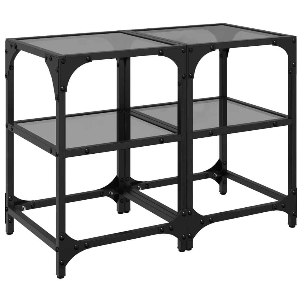 VidaXL Salontafels 2 st met zwart glazen blad 30x30x45 cm staal