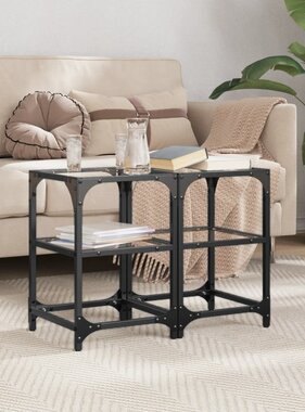 VidaXL Salontafels 2 st met transparant glazen blad 30x30x45 cm staal