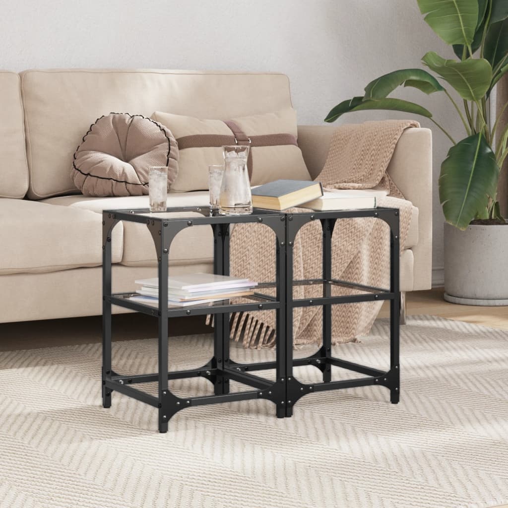 VidaXL Salontafels 2 st met transparant glazen blad 30x30x45 cm staal
