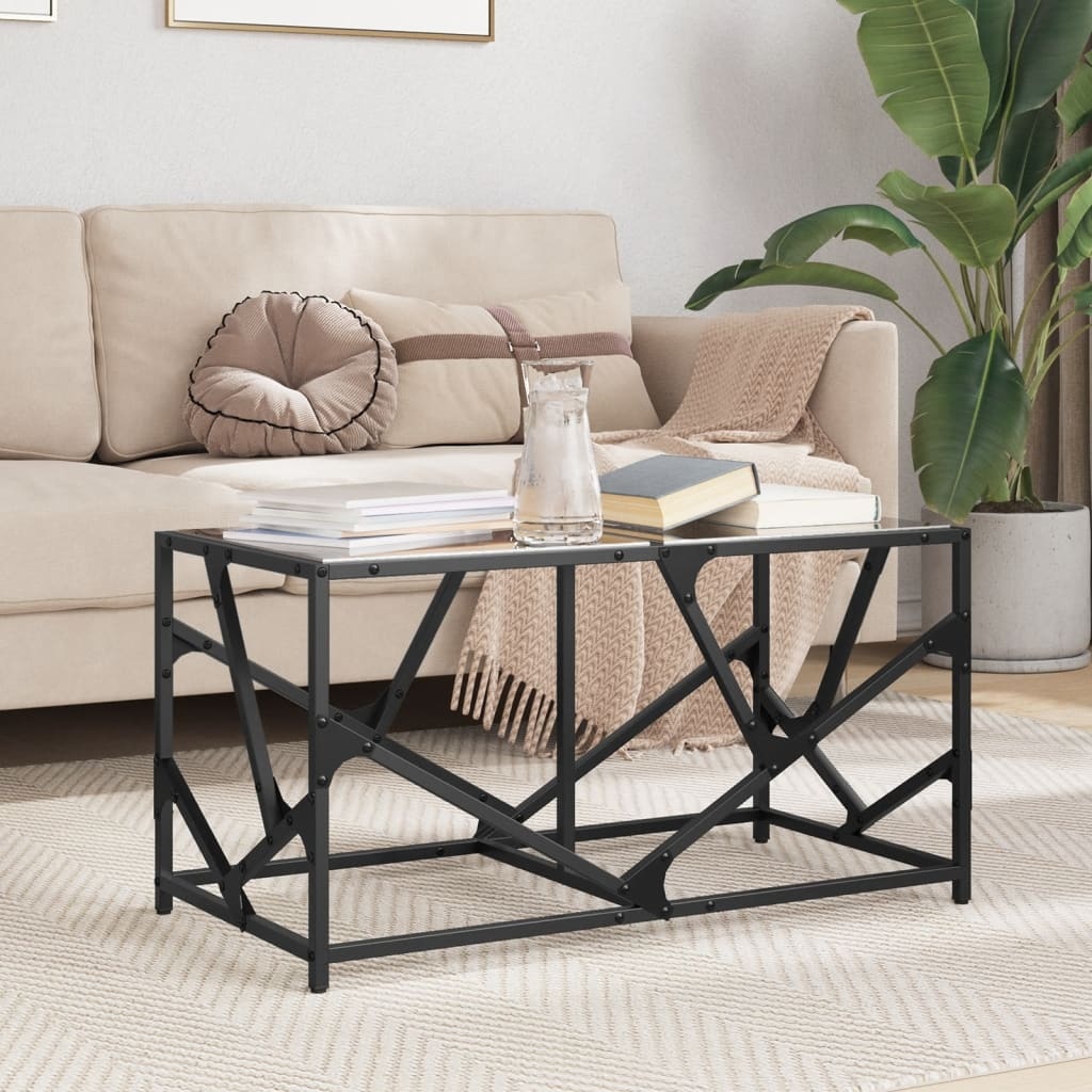 VidaXL Salontafel met zwart glazen blad 78,5x40x41 cm staal