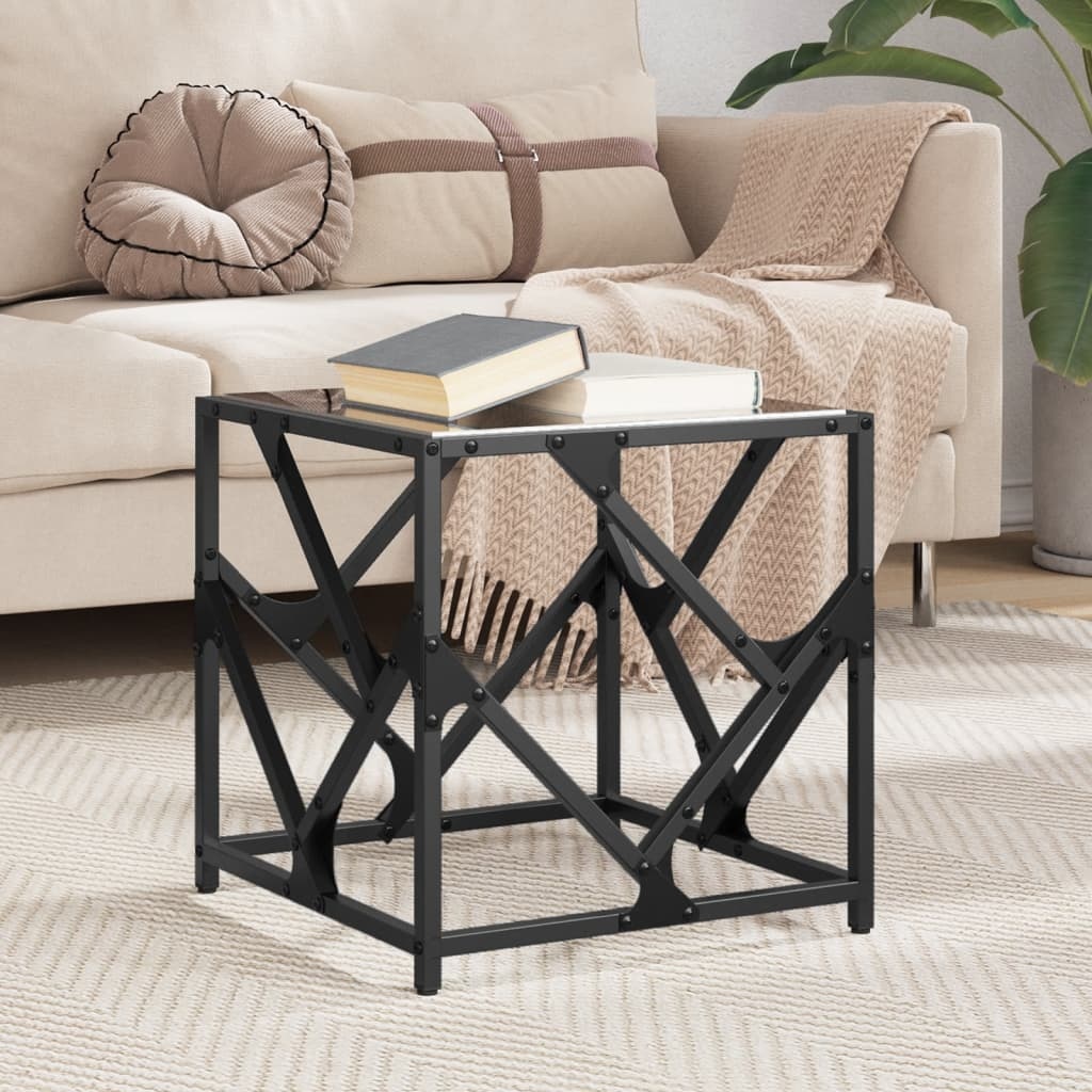 VidaXL Salontafel met zwart glazen blad 40x40x41 cm staal