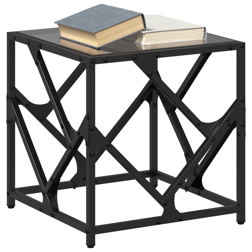 VidaXL Salontafel met zwart glazen blad 40x40x41 cm staal