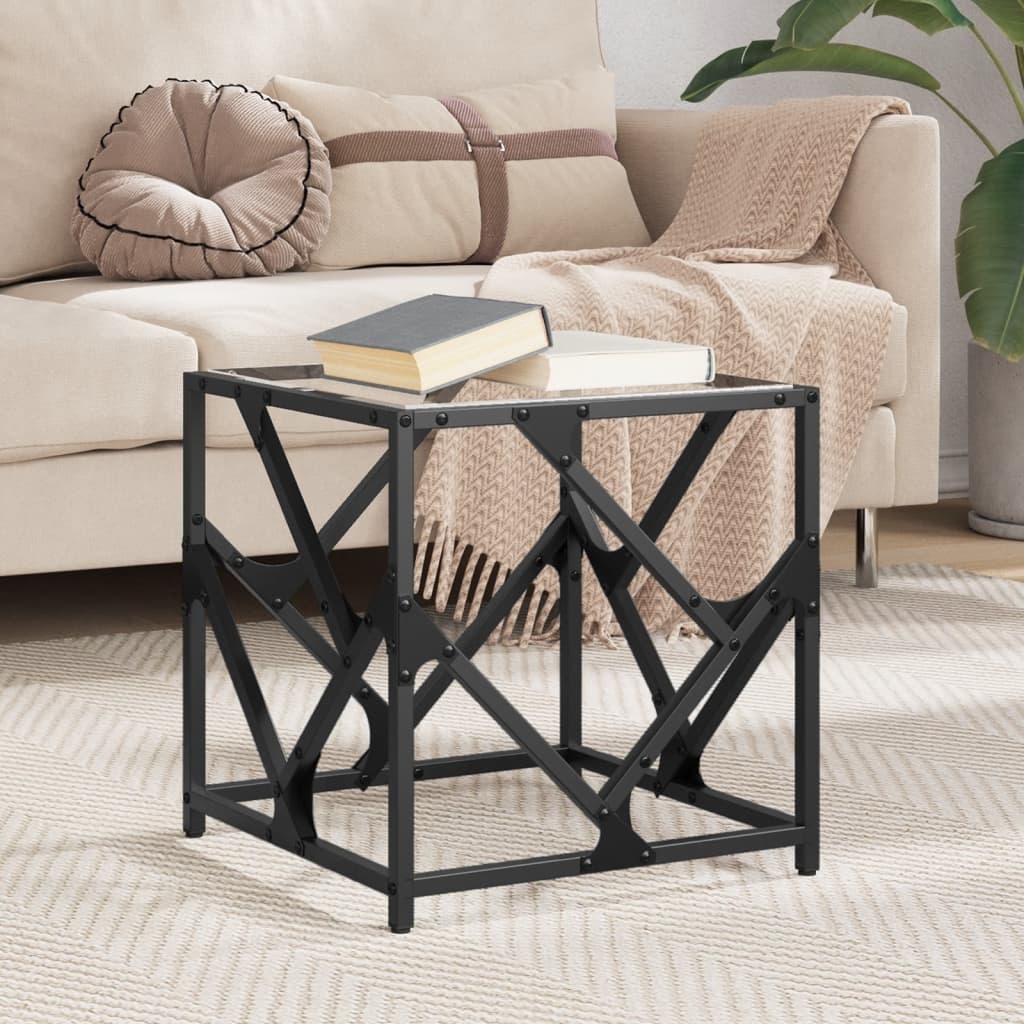 VidaXL Salontafel met transparant glazen blad 40x40x41 cm staal