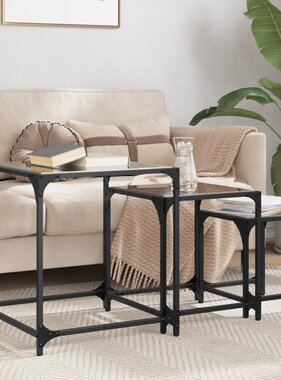 VidaXL 2-delige Tafeltjesset met transparant glazen blad staal