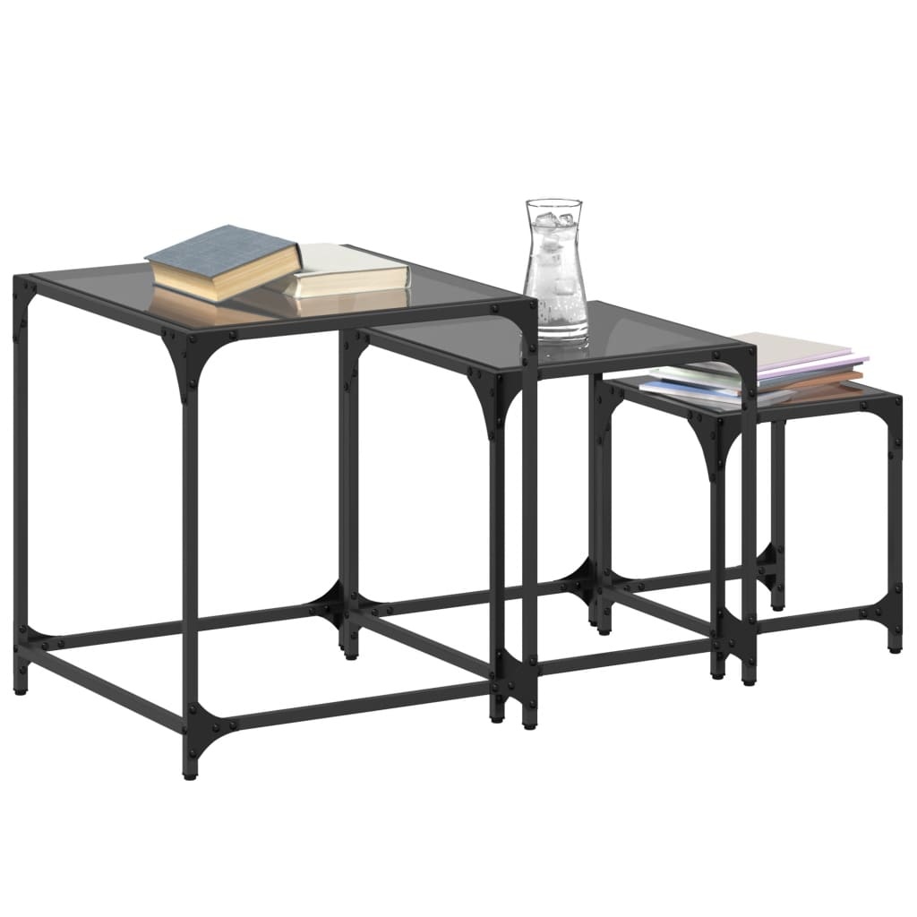 VidaXL 2-delige Tafeltjesset met transparant glazen blad staal