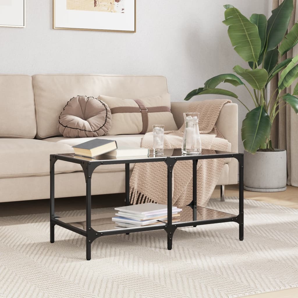 VidaXL Salontafel met zwart glazen blad 78,5x40x40 cm staal