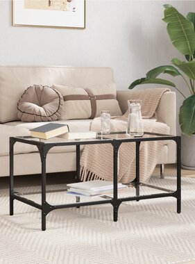 VidaXL Salontafel met transparant glazen blad 78,5x40x40 cm staal