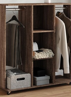 VidaXL Kledingkast met wielen 102x38x110 cm bewerkt hout bruin eiken