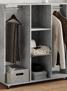 VidaXL Kledingkast met wielen 102x38x110 cm bewerkt hout betongrijs