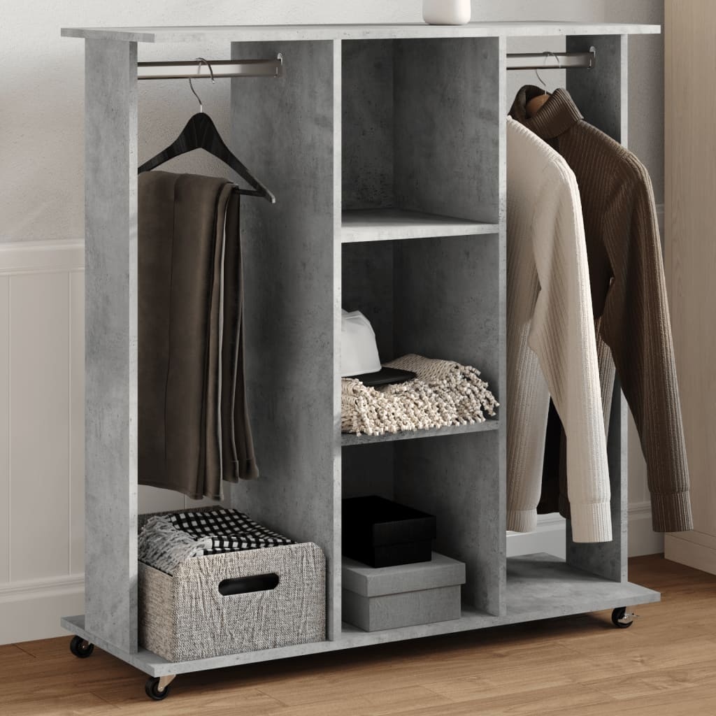 VidaXL Kledingkast met wielen 102x38x110 cm bewerkt hout betongrijs