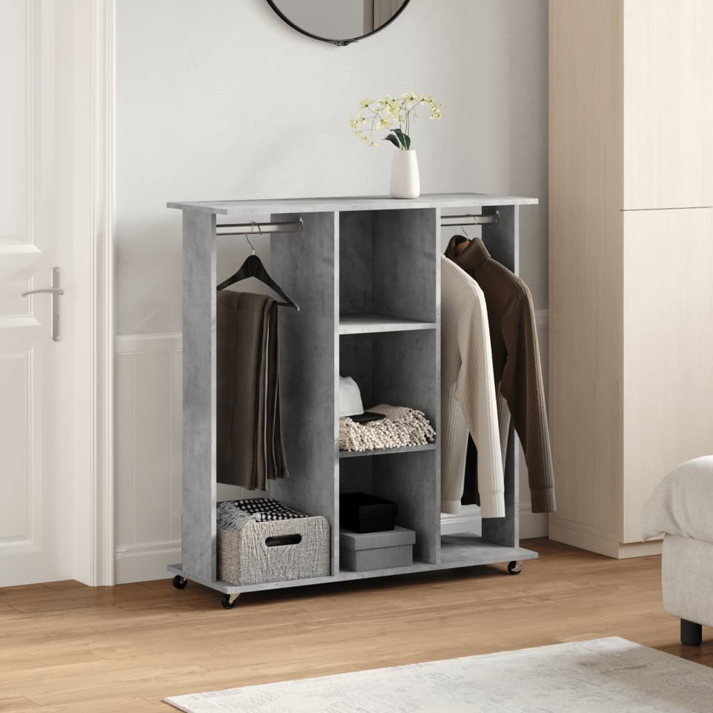 VidaXL Kledingkast met wielen 102x38x110 cm bewerkt hout betongrijs