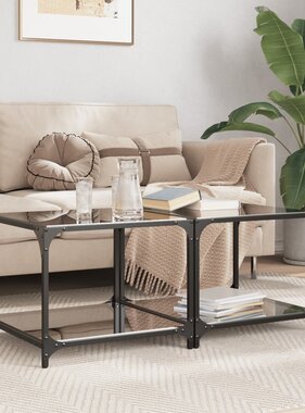 VidaXL Salontafels 2 st met zwart glazen blad 50x50x40 cm staal