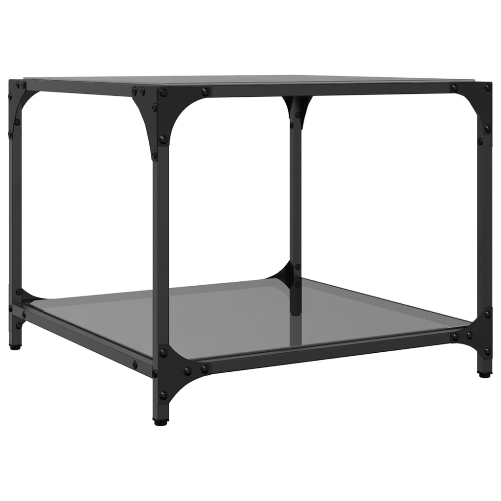 VidaXL Salontafels 2 st met zwart glazen blad 50x50x40 cm staal