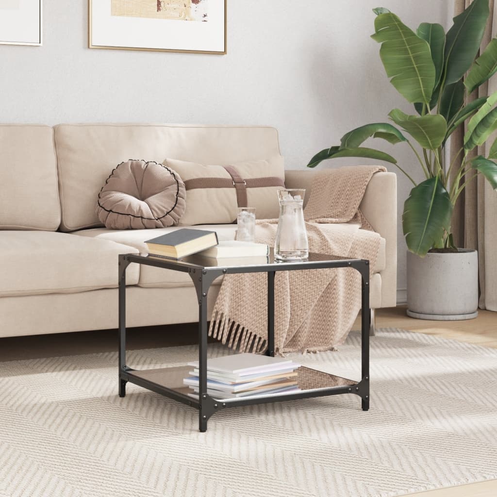 VidaXL Salontafel met zwart glazen blad 50x50x40 cm staal