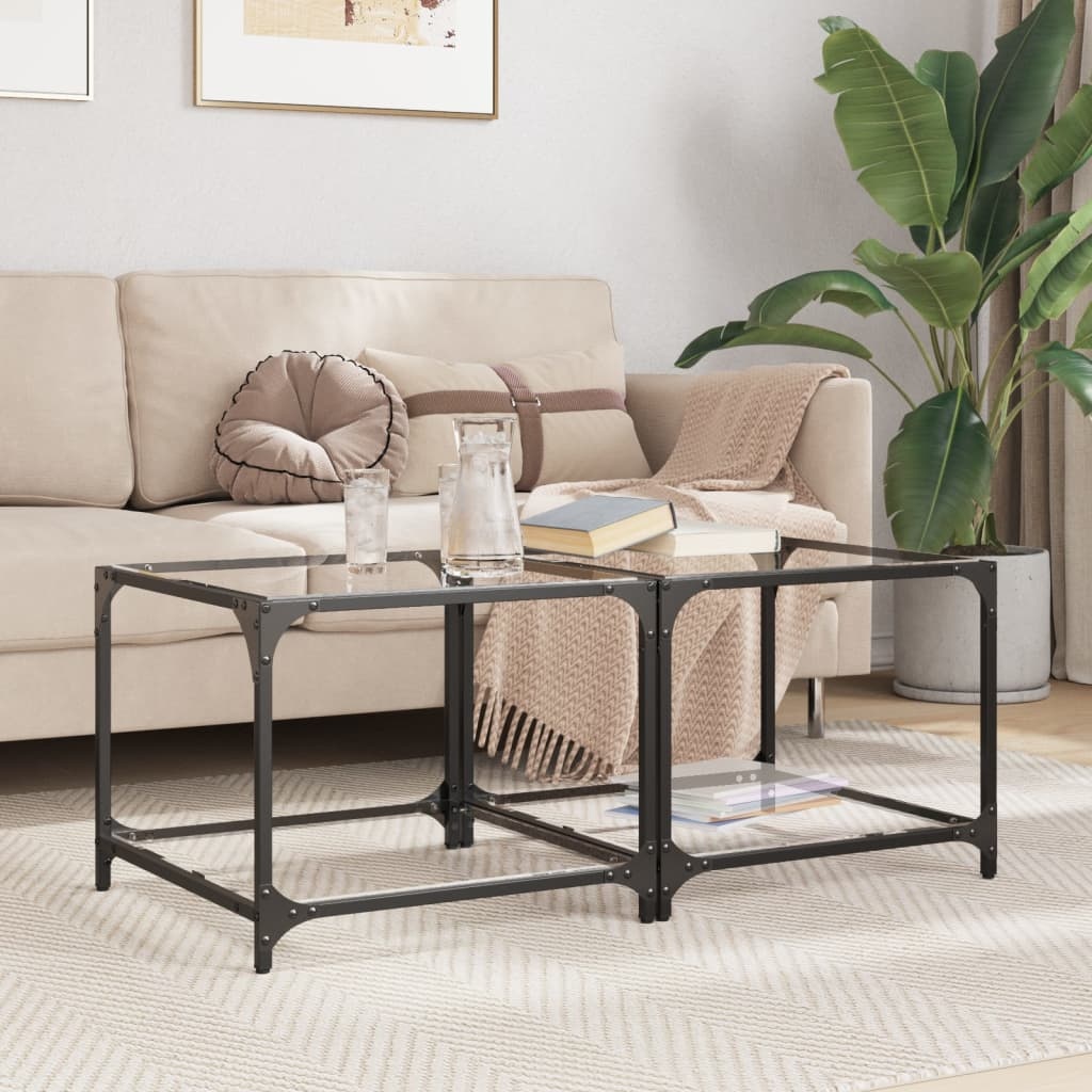 VidaXL Salontafels 2 st met transparant glazen blad 50x50x40 cm staal