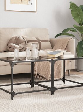 VidaXL Salontafels 2 st met zwart glazen blad 50x50x40 cm staal