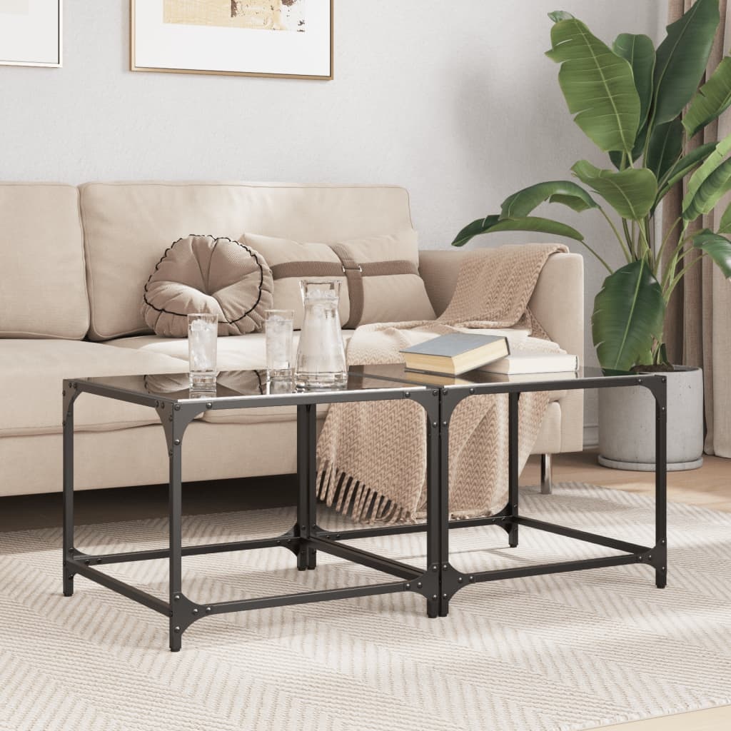 VidaXL Salontafels 2 st met zwart glazen blad 50x50x40 cm staal