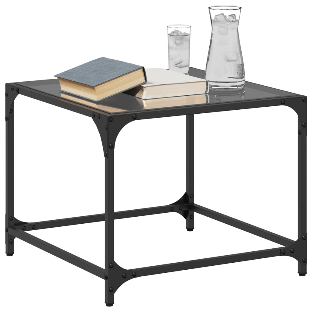 VidaXL Salontafels 2 st met zwart glazen blad 50x50x40 cm staal