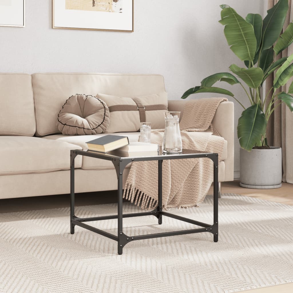 VidaXL Salontafel met zwart glazen blad 50x50x40 cm staal