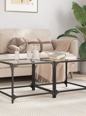 VidaXL Salontafels 2 st met transparant glazen blad 50x50x40 cm staal