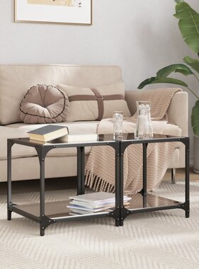 VidaXL Salontafels 2 st met zwart glazen blad 40x40x40 cm staal