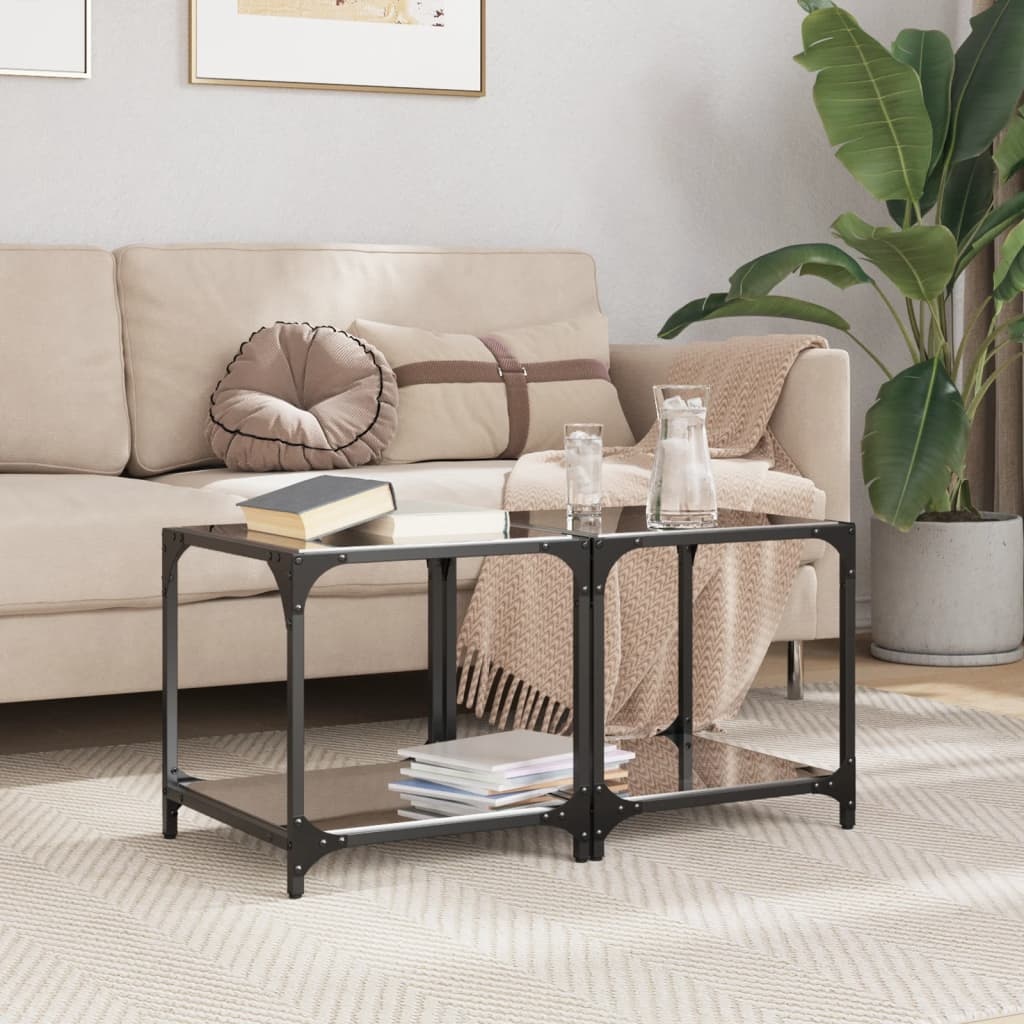 VidaXL Salontafels 2 st met zwart glazen blad 40x40x40 cm staal