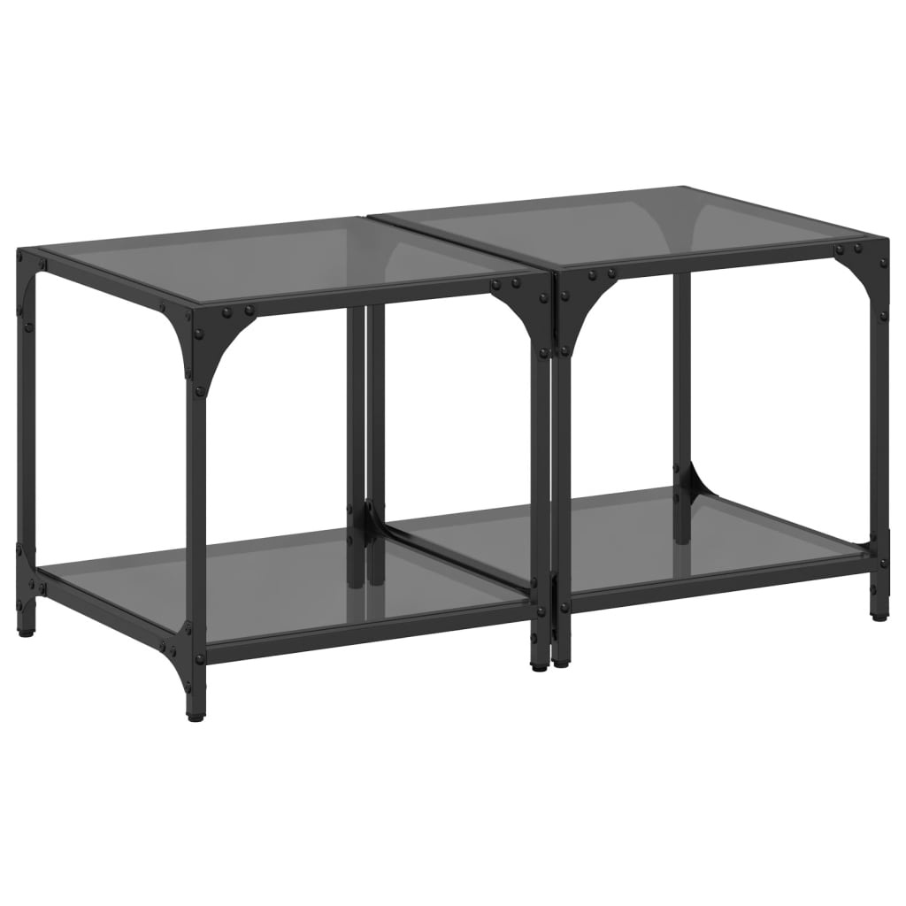 VidaXL Salontafels 2 st met zwart glazen blad 40x40x40 cm staal