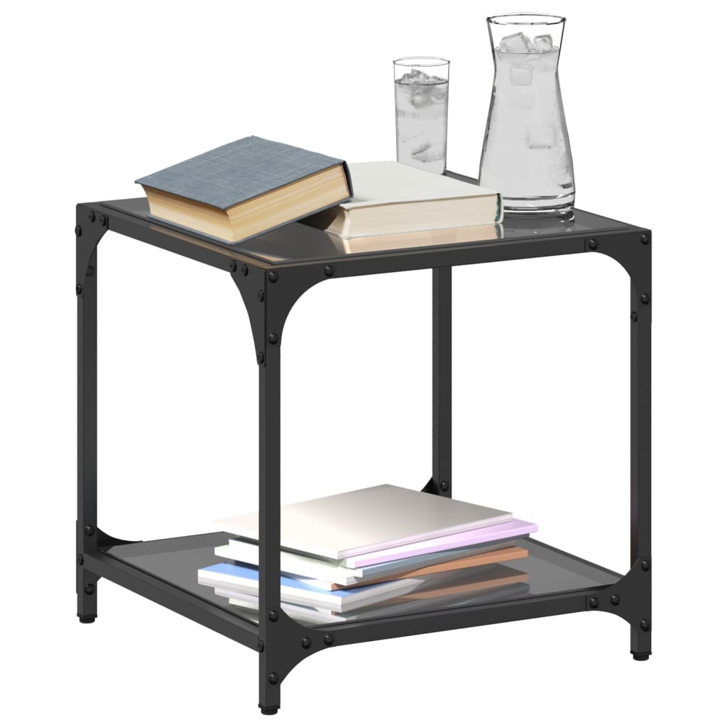 VidaXL Salontafels 2 st met zwart glazen blad 40x40x40 cm staal