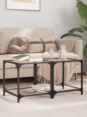 VidaXL Salontafels 2 st met transparant glazen blad 40x40x40 cm staal