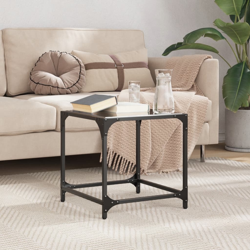 VidaXL Salontafel met zwart glazen blad 40x40x40 cm staal